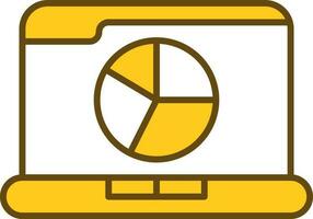 Yellow And White Pie Chart In Laptop Screen Flat Icon. vector