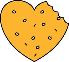 Heart Shape Cookie Bite Icon In Yellow Color. vector