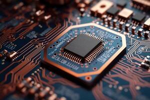 Macro photography of Electronic Circuit Board top view. photo