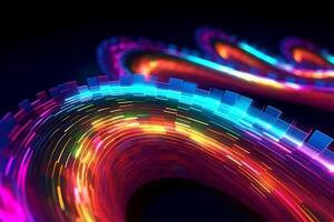 hyper loop or warp technology concepts with flow of Digital stream in line multicolor neon. photo