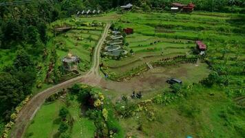 Bandung June 12 2022. Aerial view of public park and traditional hotel in hills, in Bandung City, West Java - Indonesia. video