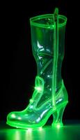 Uranium glass, boots, fashion black background. photo