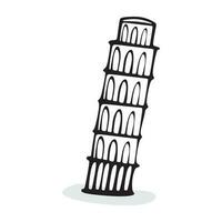 un negro y blanco dibujo de el propensión torre de Pisa y Italia bandera con y vector Arte ilustración modelo bandera diseño