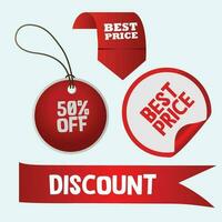 Set of different nine discount stickers. Colorful badges with red ribbon for sale vector