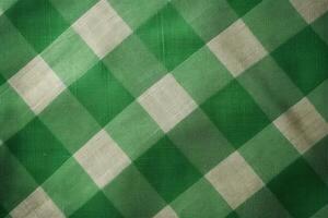 green fabric textile pattern, plaid background, linen cotton. photo