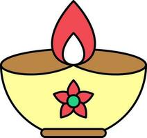 Burning Floral Oil lamp Colorful Icon. vector