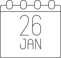 Isolated 26 January Republic Day Calendar Icon In Line Art. vector