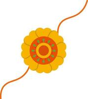 Isolated Floral Rakhi Wristband Top View Icon In Orange Colour. vector