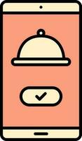 Online Food Order Confirm From Smartphone For Shopping Orange And Yellow Icon. vector