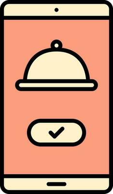 Online Food Order Confirm From Smartphone For Shopping Orange And Yellow Icon.