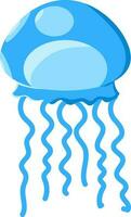 Flat Illustration Of Blue Jellyfish Character Icon. vector