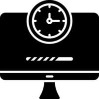 Glyph Style Clock In Monitor Icon. vector