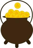Isolated Clover Coin Cauldron Icon In Brown And Yellow Color. vector
