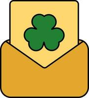 Clover Greeting Card With Envelope Yellow And Green Icon. vector