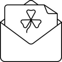 Clover Card With Envelope Black Thin Line Icon. vector