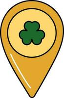 Clover Map Pin Icon In Green And Orange Color. vector