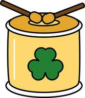 Clover Snare Drum With Sticks Icon In Green And Yellow Icon. vector