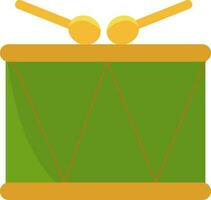 Snare Drum With Sticks Flat Icon In Yellow And Green Color. vector