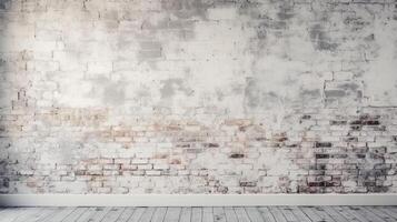 White brick concrete wall, grunge rough cement texture background. photo