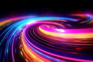 hyper loop or warp technology concepts with flow of Digital stream in line multicolor neon. photo