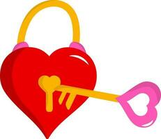 Isolated Heart Lock With Key Flat Icon. vector