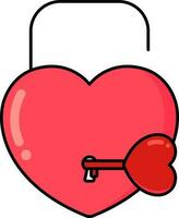 Red Heart Lock With Key Flat Icon. vector