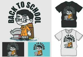 Back to school character graphic, character reading book, A character take pen, pencil, vector