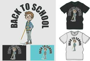 Cute boy go to school vector image, Back to school, Ready book, vector art a boy with pencile