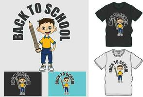 Cute boy go to school vector image, Back to school, Ready book, vector art a boy with pencile