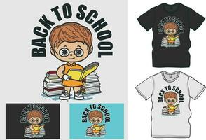 Back to school character graphic, character reading book, A character take pen, pencil, vector