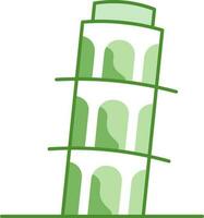 plano estilo Pisa torre verde y blanco icono. vector