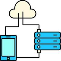 nube con teléfono inteligente conectar servidor azul y amarillo icono. vector