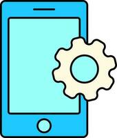 Flat Style Smartphone With Cogwheel Icon In Blue And Yellow Color. vector