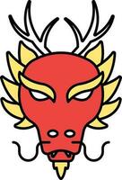 Horned Dragon Face Flat Icon In Red And Yellow Color. vector