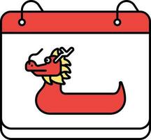 Red Dragon Boat With Calendar Flat Icon Or Symbol. vector
