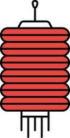 Red Cylindrical Chinese Lantern Icon In Flat Style. vector