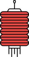 Red Cylindrical Chinese Lantern Icon In Flat Style. vector