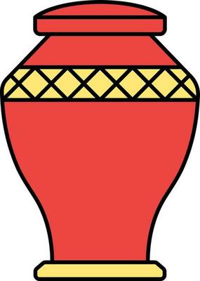 Rhombus Design Pot Yellow And Red Icon In Flat Style.