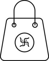 Isolated Diwali Shopping Bag With Swastika Icon In Line Art. vector