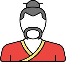 Cartoon Chinese Man Icon In Red And Yellow Color. vector