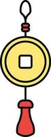 Feng Coin With Tassel Flat Icon In Red And Yellow Color. vector