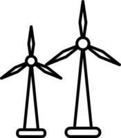 Two Windmill Icon In Black Line Art. vector