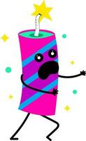 Running Firecracker Bomb Cartoon Character Pink And Blue Icon. vector