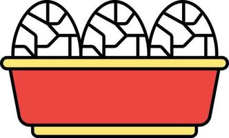 Flat Style Tea Eggs Bowl Red And Yellow Icon. vector