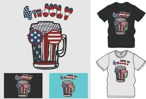 4to julio de America, celebrando con cerveza, el último colección de independencia día camiseta diseños vector