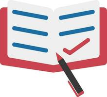 Check Mark on Open Book with Pen Icon in Flat Style. vector