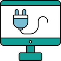 Teal and White Plug in Desktop Screen Icon. vector