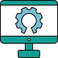 Teal Cogwheel in Desktop Screen Icon. vector