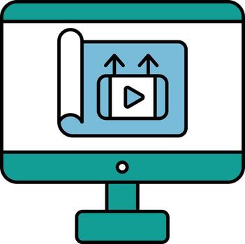 Online Video Publishing from Computer Icon in teal and White Color. vector
