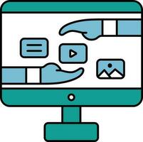 User Online Share Message, Picture and Video from Computer Icon in Teal and White Color. vector